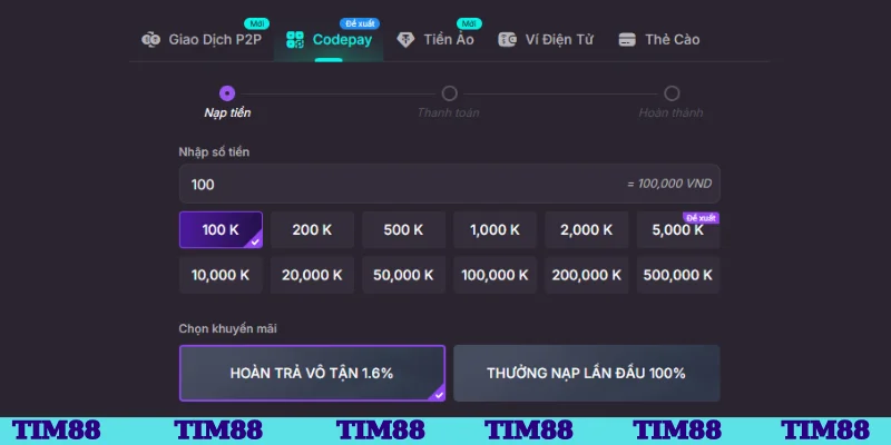 Thực hiện thao tác nạp tiền với những kênh thanh toán phổ biến